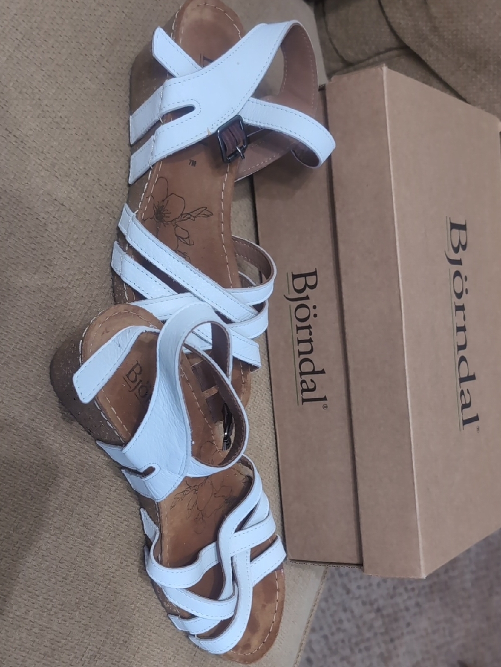 Bjorndal White Leather Strappy Buckle Sandals